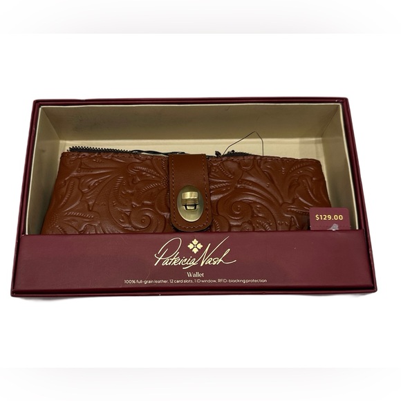 Patricia Nash Handbags - PATRICIA NASH Tooled Floral Leather Clutch Wallet Annesley Twist Lock‎ Brown NWT